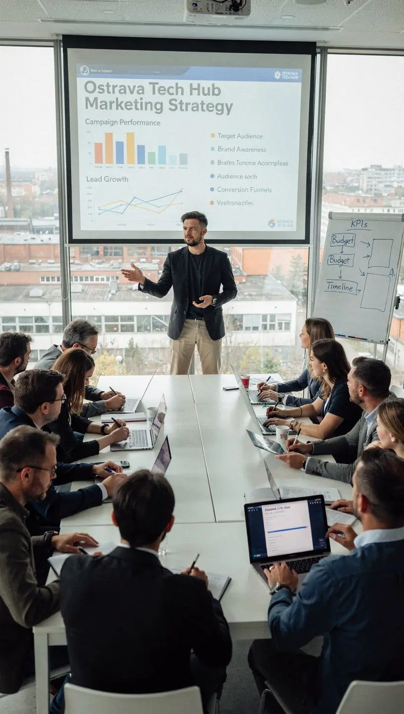 Prezentace produktЕЇ na vГЅstavД› s nГЎvЕЎtД›vnГ­ky interagujГ­cГ­mi s exponГЎty.