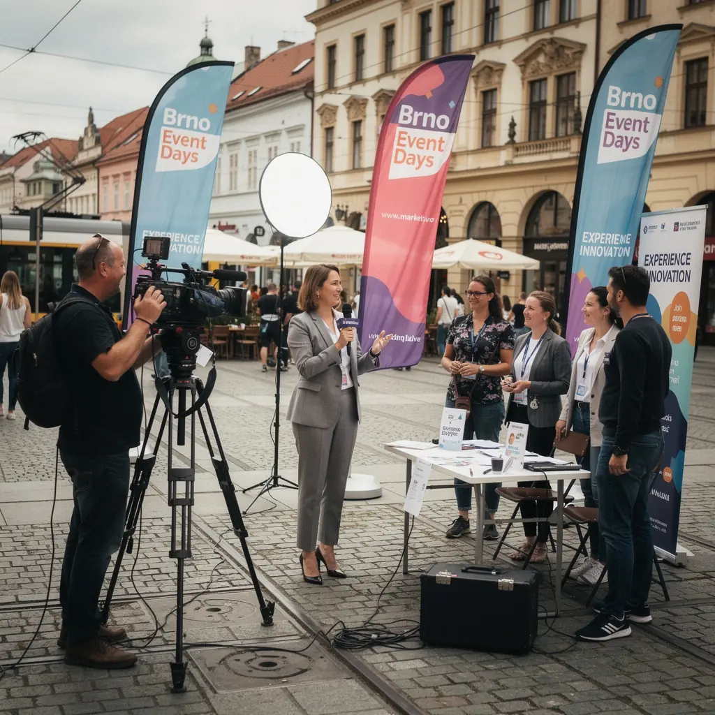 AtraktivnГ­ stГЎnek na festivalu s barevnГЅmi dekoracemi a osvД›tlenГ­m.