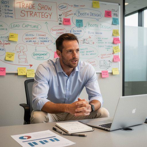 Stánek na veletrhu s profesionálním designem a atraktivními vizuály.